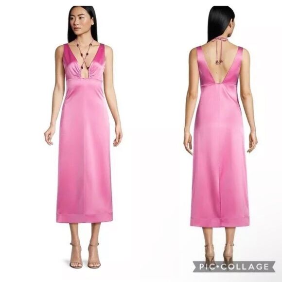 GANNI Pink Halter Midi Dress size 10 NWT $575 - Picture 1 of 9